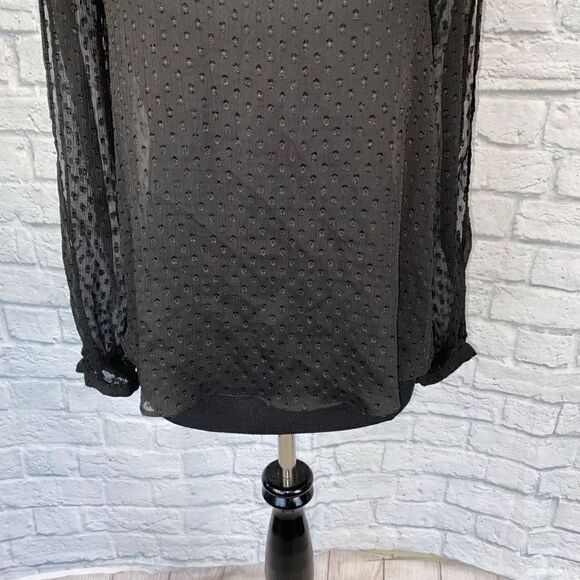 BCBGENERATION women XS sheer black Longsleeve top w/scallop cross back - Picture 3 of 10